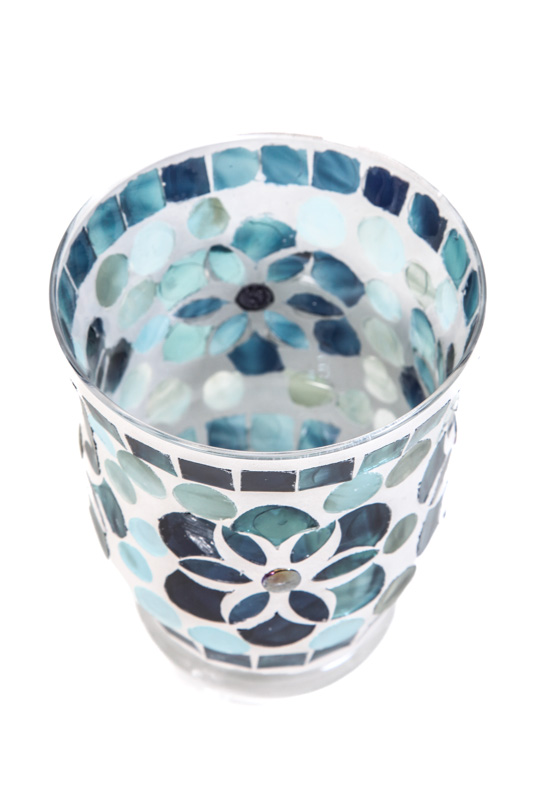 Windlicht Mosaik Blume blau/türkis 10cm