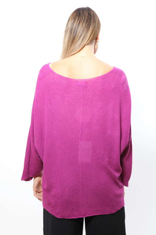 Pullover mit Fledermausärmeln himbeerfarben - One Size