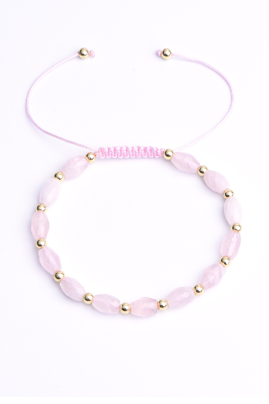 Armband reisförmige Rosenquarz Perlen, 19 cm verstellbar