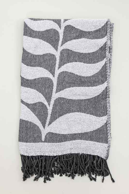 Decke Baumwolle Blätter schwarz 125 x 150 cm