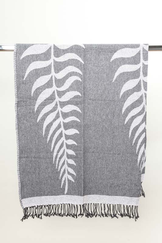 Decke Baumwolle Blätter schwarz 125 x 150 cm
