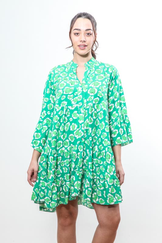 Kleid kurz grün gemustert - One Size