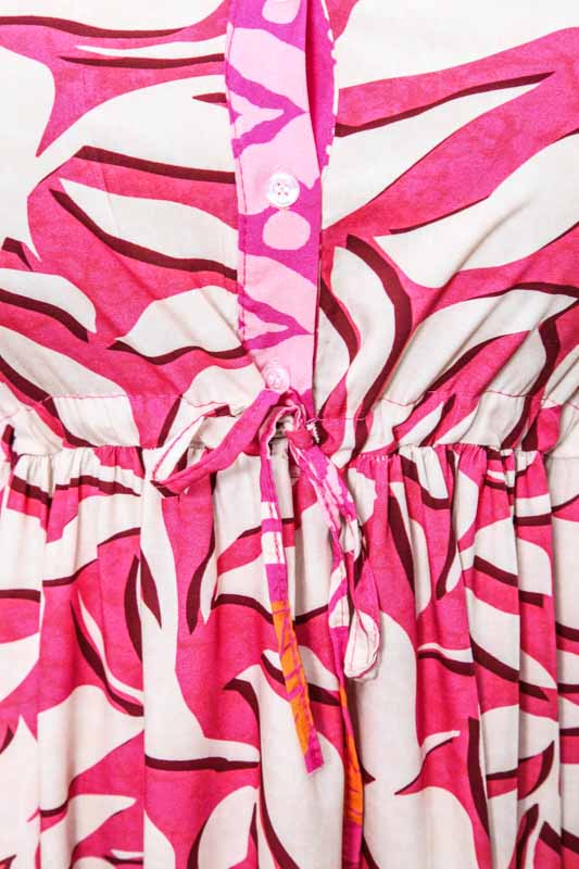 Kleid lang pink/rot gemustert - One Size