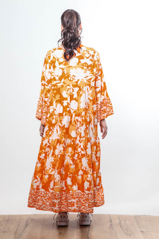 Kleid lang orange/weiss gemustert - One Size