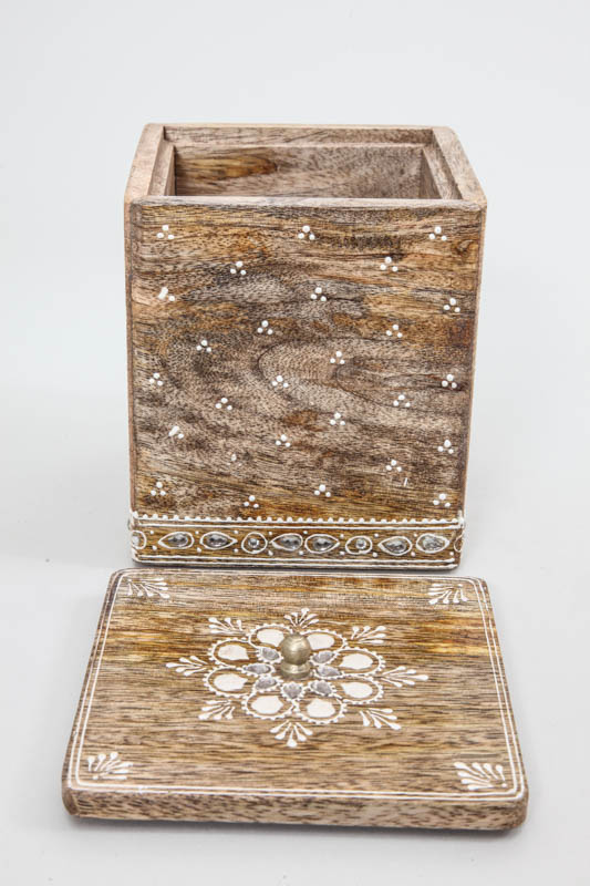 Box Mangoholz bemalt 13 x 13 x 15 cm
