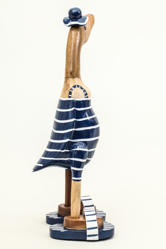 Holzente mit Badeanzug & Flip Flops dunkelblau/weiss 35 cm