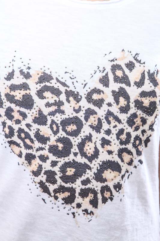 T-Shirt Baumwolle kurzarm Herz Animalprint - One Size