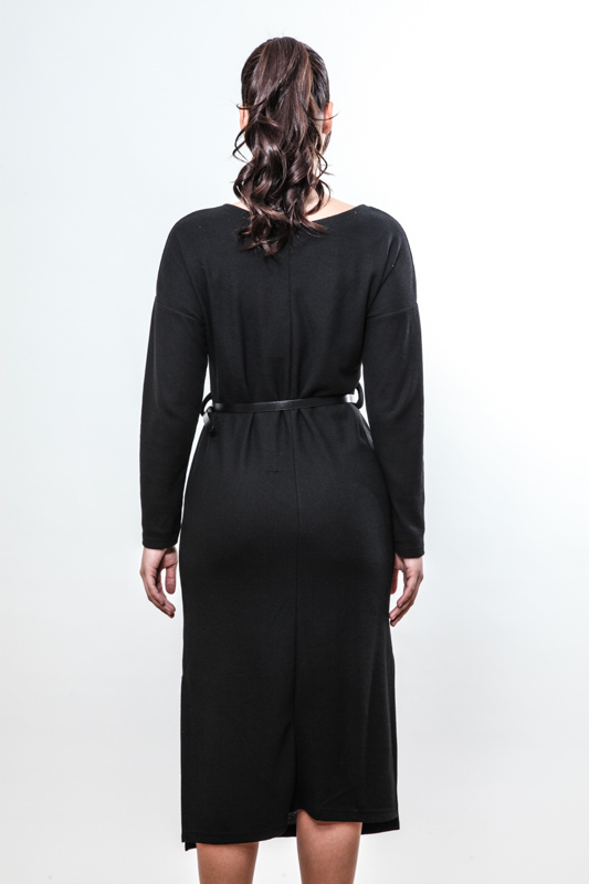 Kleid Viskose mit Gürtel schwarz - One Size