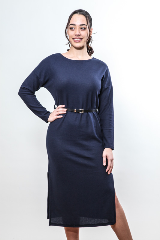 Kleid Viskose mit Gürtel dunkelblau - One Size