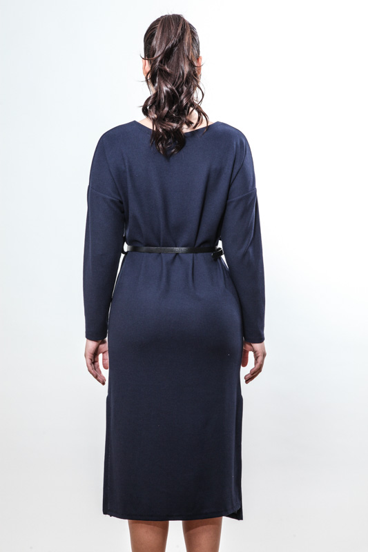 Kleid Viskose mit Gürtel dunkelblau - One Size