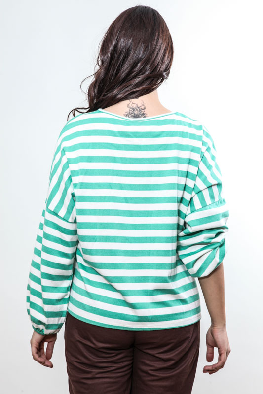 Pullover gestreift grün/weiss - One Size