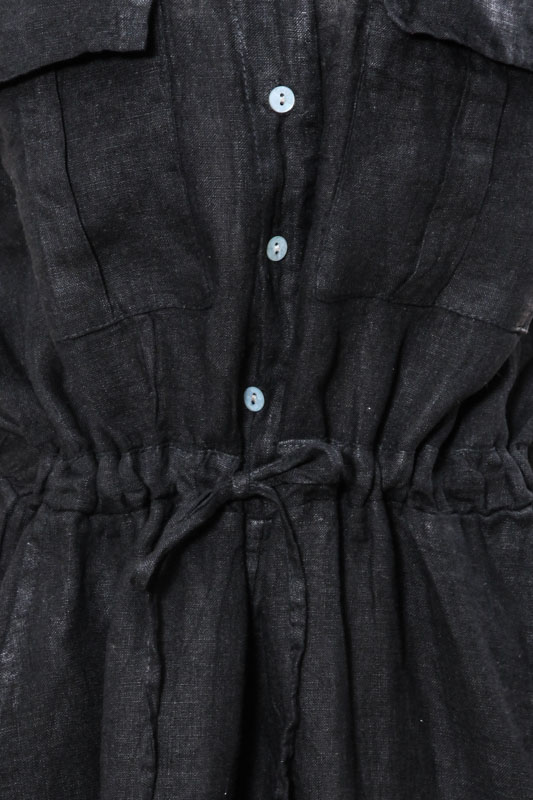 Leinenkleid 2 Brusttaschen schwarz - One Size