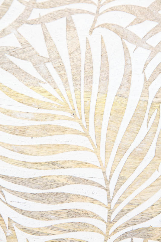 Dekoplatte Mangoholz Palmblätter white washed 25 cm
