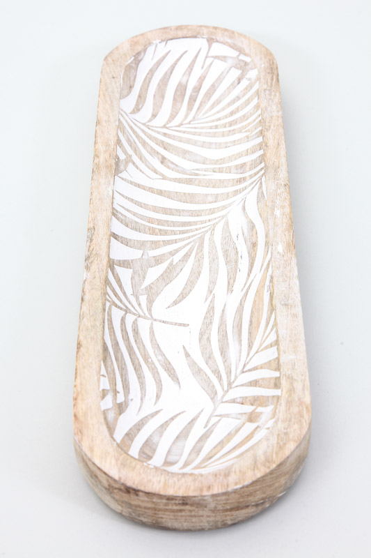 Dekoplatte oval Mangoholz Palmblätter 45 cm