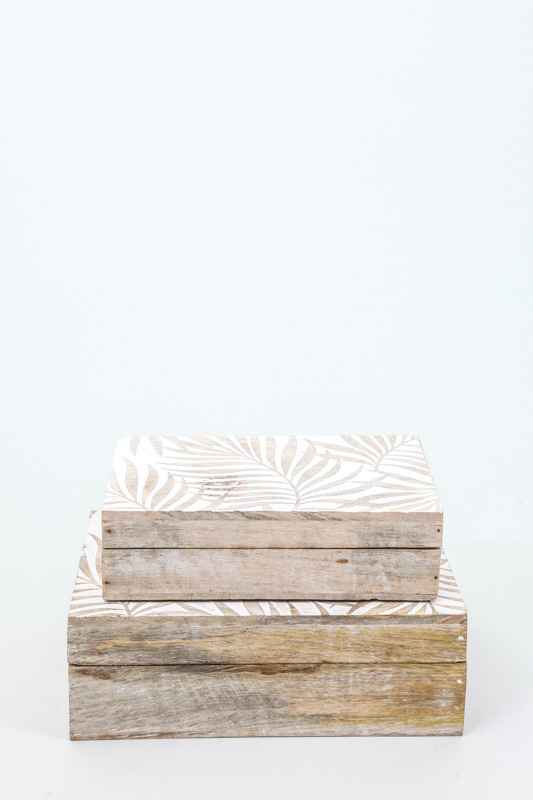 Box Mangoholz Palmblätter white washed 25x18 cm