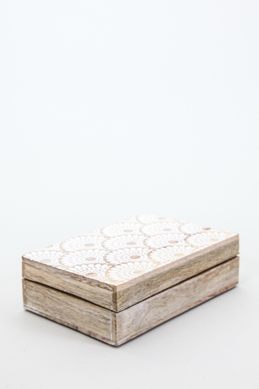 Box Mangoholz Pfauenfeder white washed 21.5x14 cm