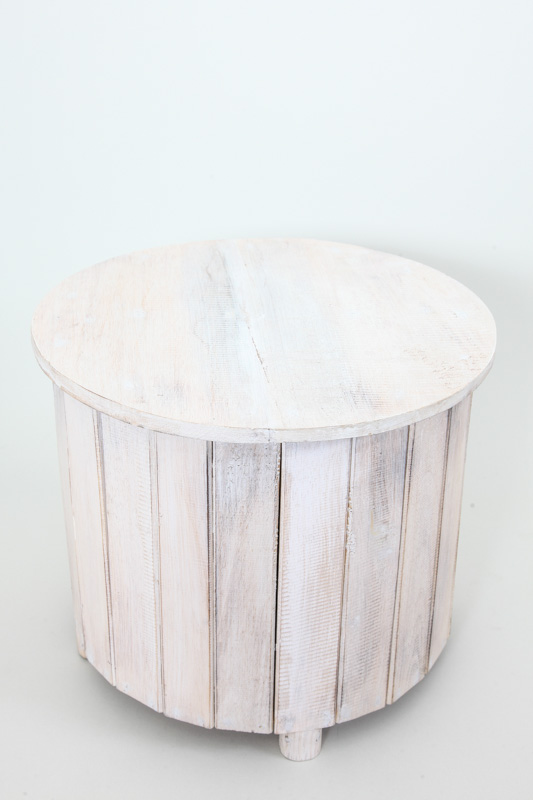 Runder Beistelltisch Holz white wash 50x40 cm