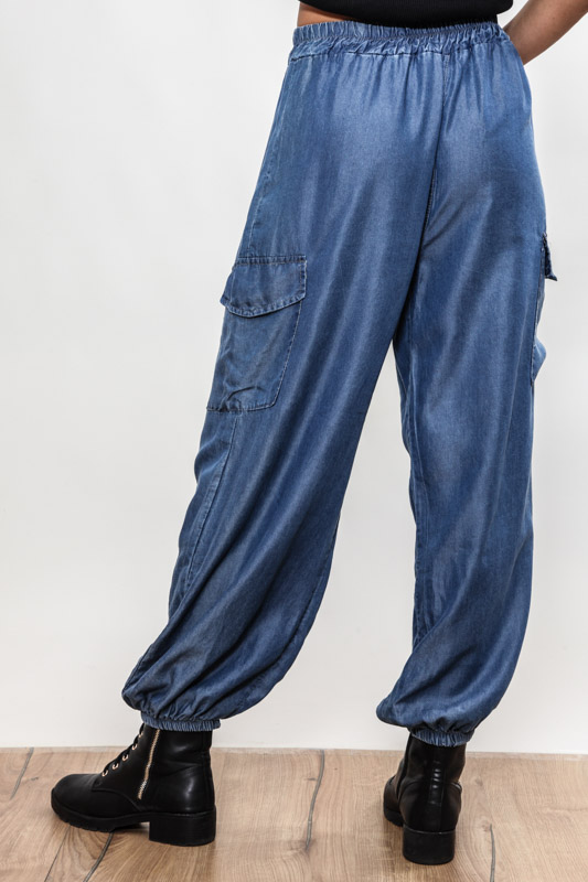 Pluderhose Jeans seitlich 2 Taschen - One Size