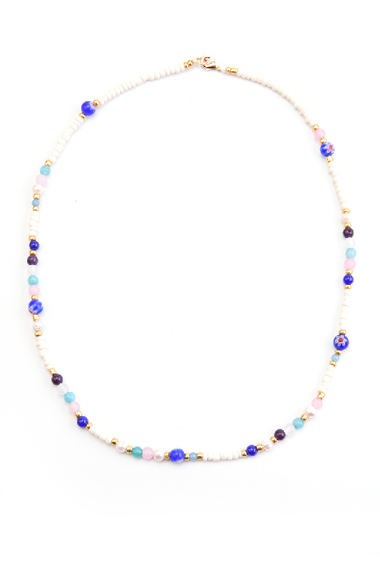 Halskette Süsswasserperle, Rosenquarz, blaue Jade, Glasperlen, 45 cm