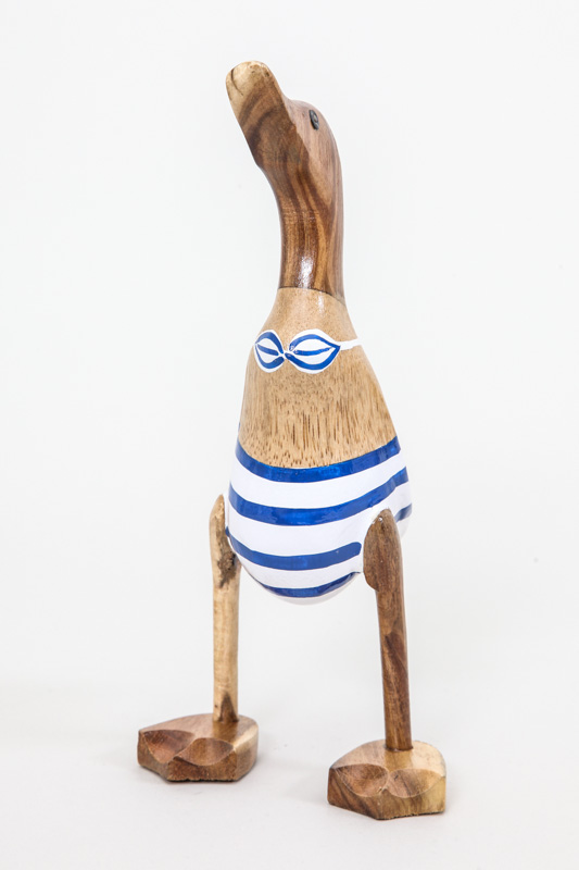 Holzente bemalt Bikini weiss blau gestreift 25 cm