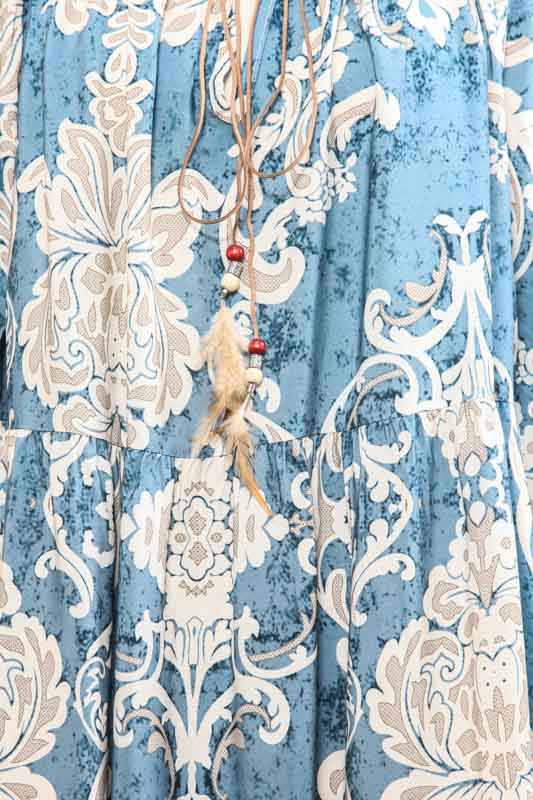 Kleid Viskose langarm blau gemustert - One Size
