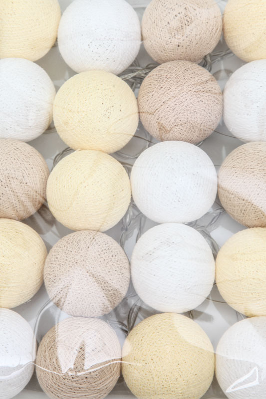 Lichterkette Cotton Balls weiss/hellgelb/beige