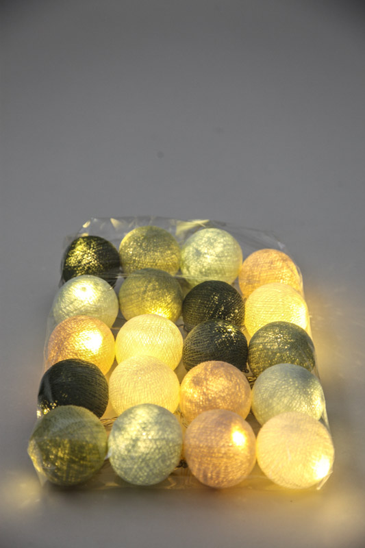 Lichterkette Cotton Balls grün/olive/beige/hellgrau