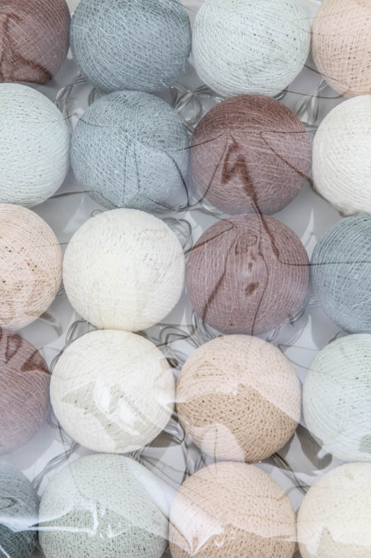 Lichterkette Cotton Balls weiss/grau/braun/beige