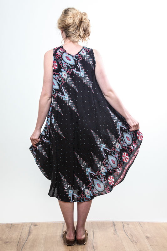 Kleid Penny kurzarmarm schwarz gemustert - One Size